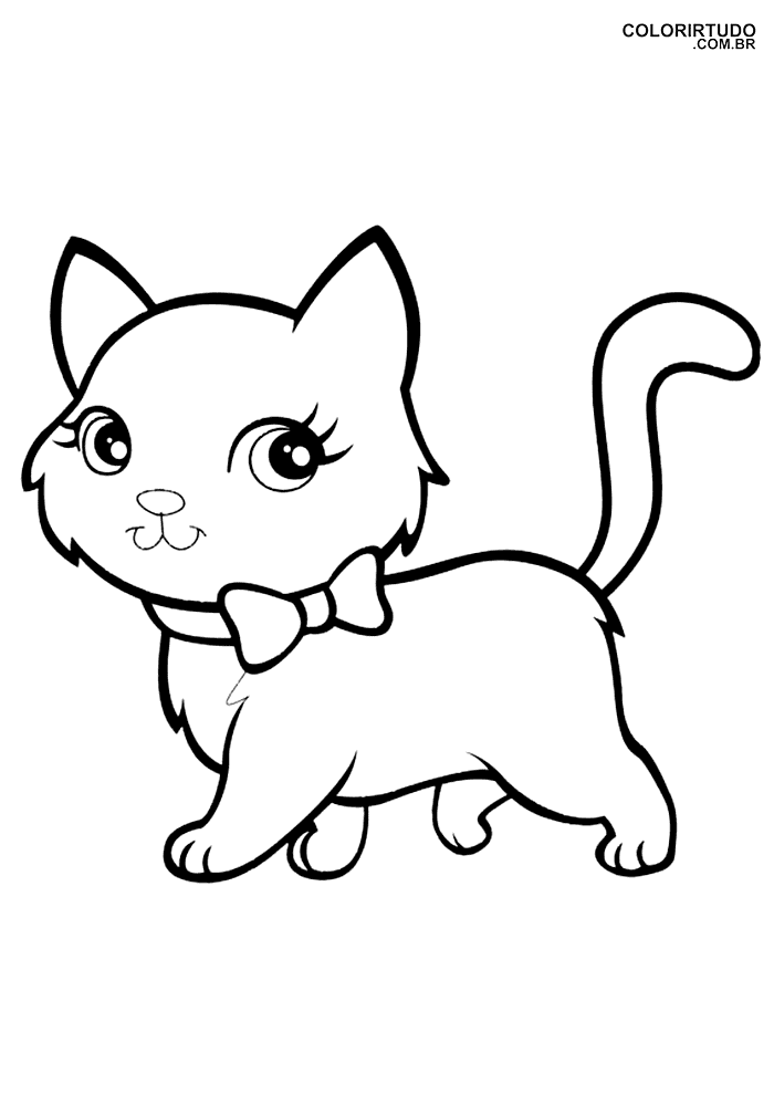 10 Desenhos de Gatos Kawaii para Imprimir e Colorir