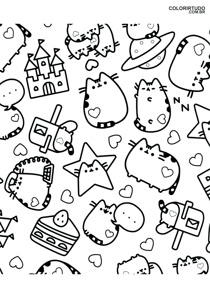 Página para colorir de silhueta de gato kawaii