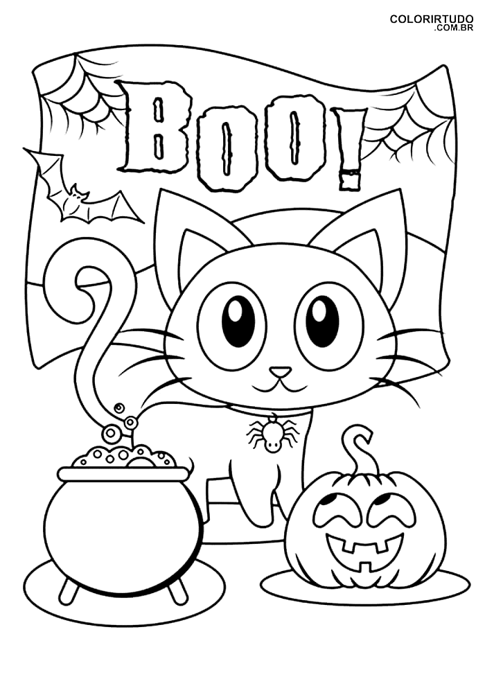 Páginas para colorir fáceis e fofas de Halloween - para imprimir e colorir  gratuitamente