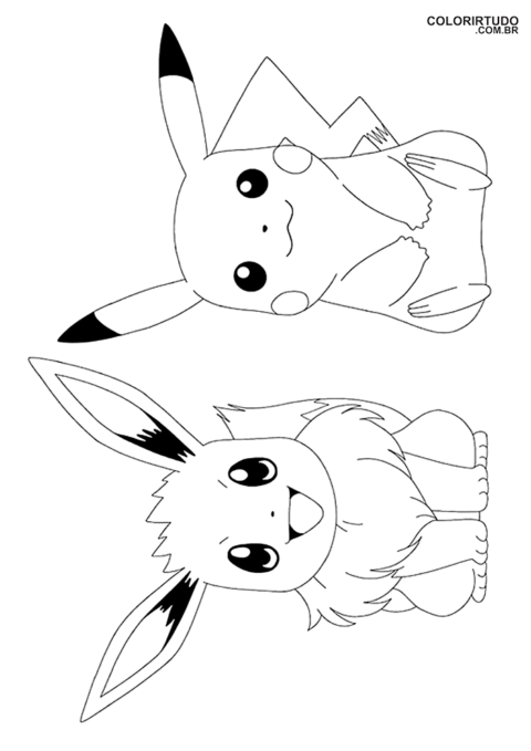 Desenho Pikachu para colorir pikachu e Eevee para imprimir