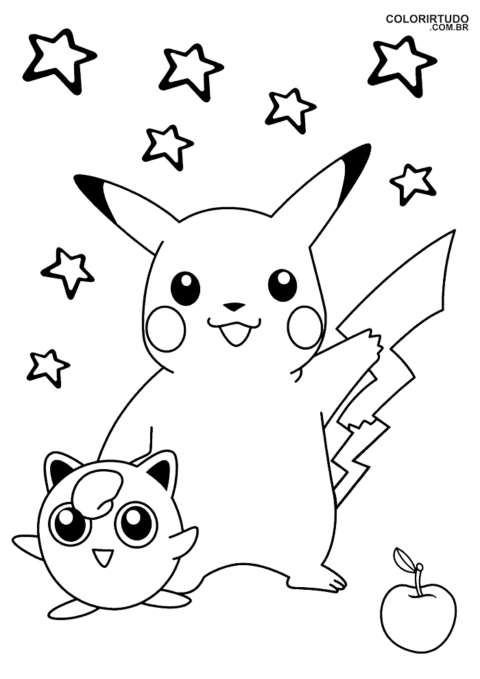 Desenho Pikachu para colorir pikachu e Jigglypuff para imprimir