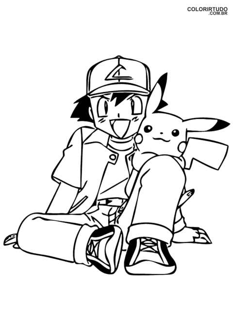 Desenho Pikachu para colorir pikachu e ash catch para imprimir 2
