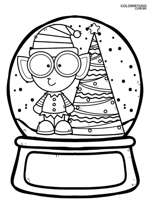 Desenho de globo de neve para colorir de natal e imprimir 7