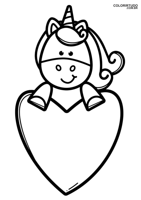 Desenho para colorir Unicórnio coração para imprimir