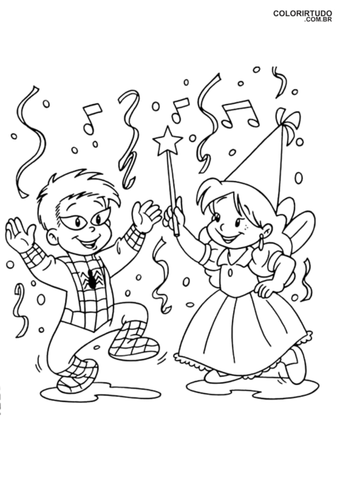 Desenho para colorir carnaval menino fantasia homem aranha menina fada para imprimir
