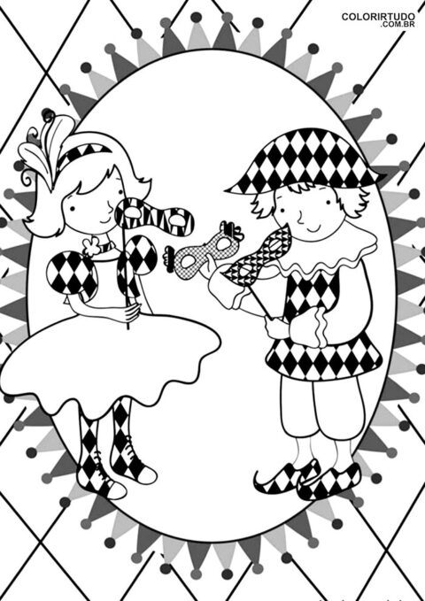 Desenho para colorir carnaval menino menina pierro colombina para imprimir
