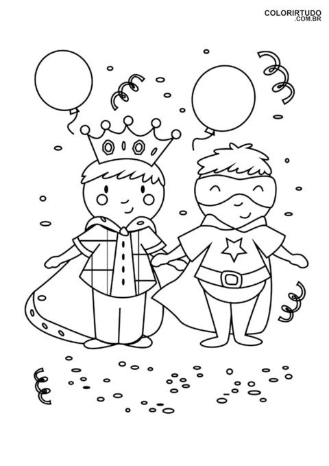 Desenho para colorir carnaval meninos fantasia rei super heroi para imprimir