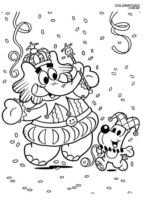 Desenho para colorir carnaval turma monica bidu jotalhao para imprimir