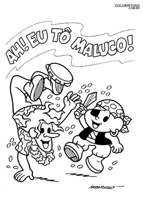 Desenho para colorir carnaval turma monica cebolinha fantasia pirata havaiano para imprimir