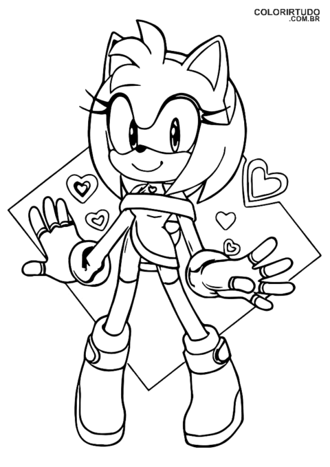 Desenho para colorir do Sonic Amy Rose coração para imprimir