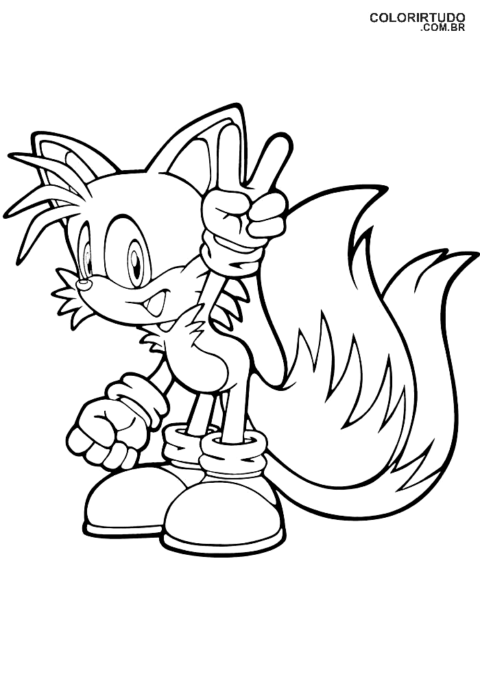 Desenho para colorir do Sonic Tails paz e amor para imprimir