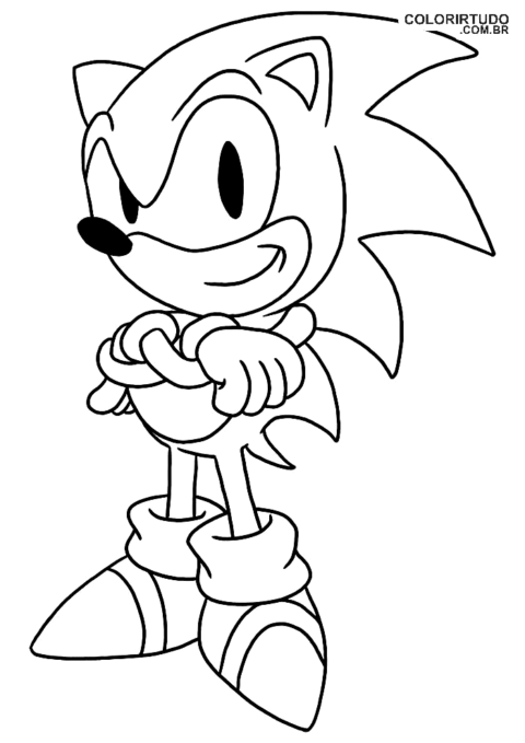 Desenho para colorir do Sonic braço cruzado para imprimir