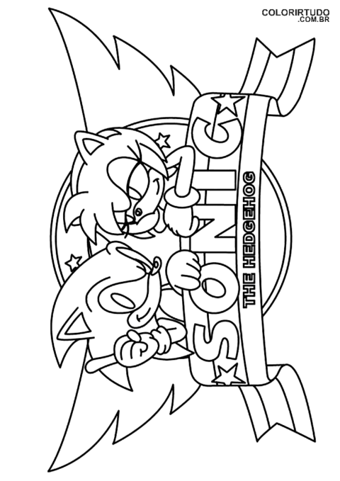 Desenho para colorir do Sonic e Amy Rose para imprimir