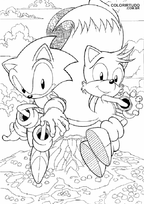 Ausmalbild „Sonic und Tails“ zum Ausdrucken