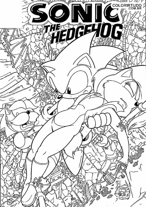 Desenho para colorir do Sonic salvando Amy Rose para imprimir