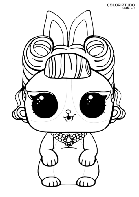Desenhos LOL para colorir fofa com orelhas de coelho para imprimir