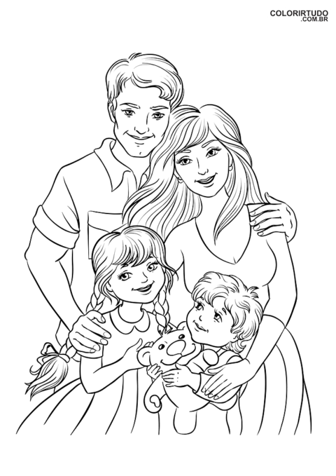 kolorowanka na dzień matki rodzina ojciec matka syn i córka do wydrukowania