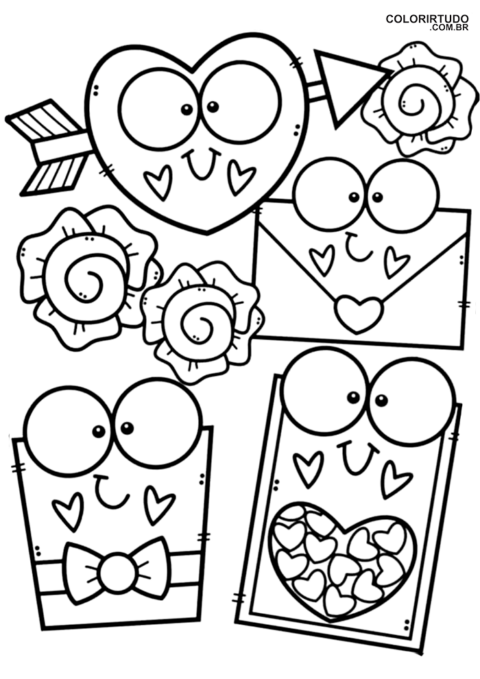 Kleurplaten voor Valentijnsdag, diverse liefdeskaarten