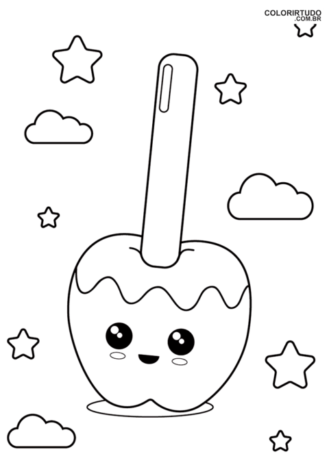 Desenho infantil colorir maça do amor kawaii para imprimir