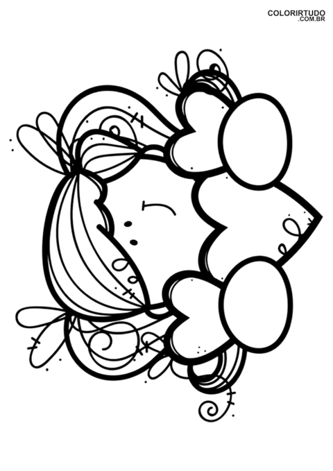 Desenho infantil colorir menina coração para imprimir