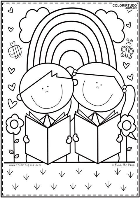 Children's drawing coloring boy and girl to print