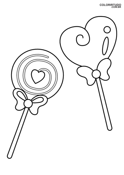 Desenho infantil colorir pirulito coração para imprimir
