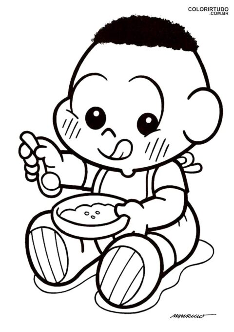 Desenho para colorir da Turma da Mônica baby bebe Cascão