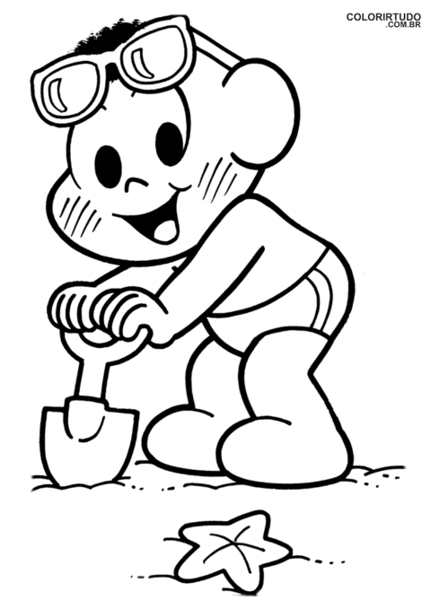 Desenho para colorir da Turma da Mônica baby bebe cascão praia