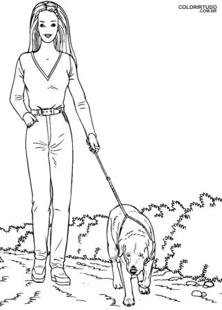 Dibujos para colorear de Barbie con cachorro