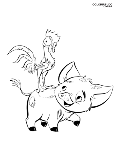 Coloriage de Moana Pua et hé hé