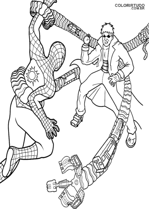 Página para colorear de Spiderman y el pulpo