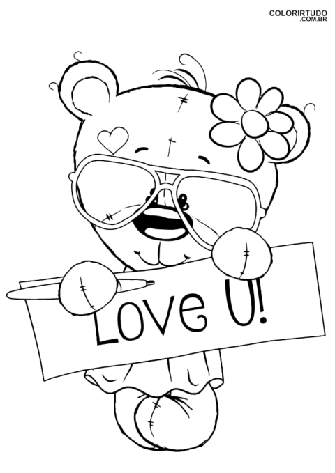 Desenho Para Colorir Kawaii Urso Amor