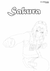 Sakura Lutando Para Colorir