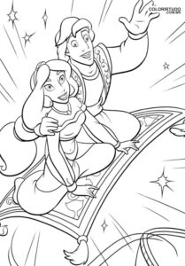 Dibujos para colorear de Aladino y Jazmín