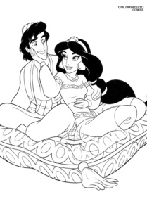 Dibujos para colorear de Aladino y Jazmín