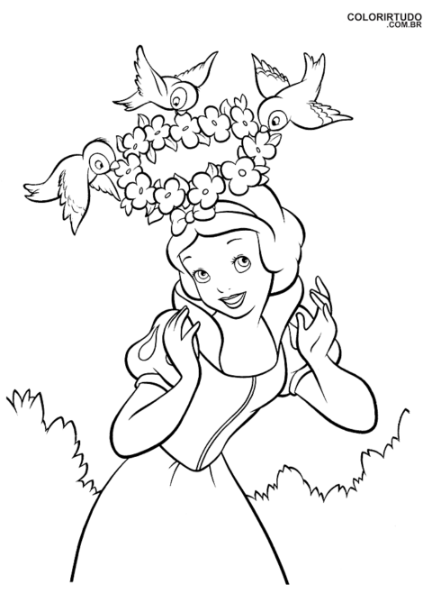 Página para colorear de Blancanieves y los 7 enanitos