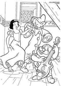 Página para colorear de Blancanieves y los siete enanitos
