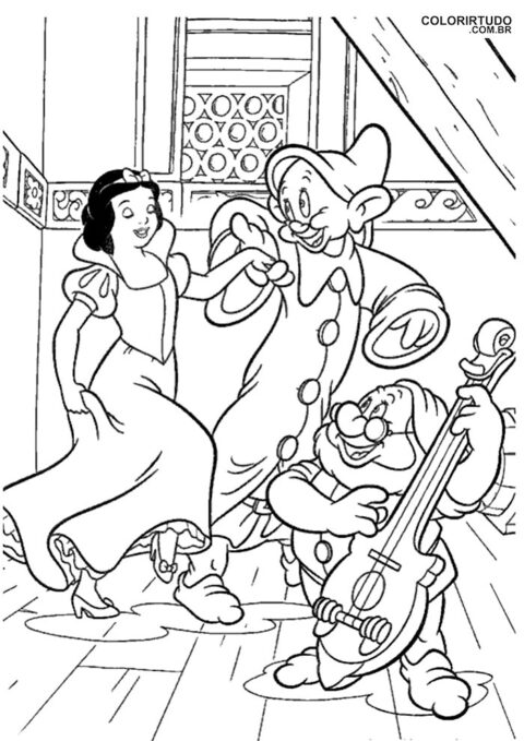 Página para colorear de Blancanieves y los siete enanitos
