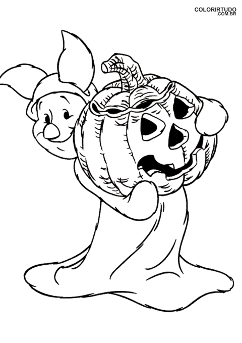 Desenhos De Halloween Disney Para Colorir Leitao De Fantasma Com Lanterna De Abobora