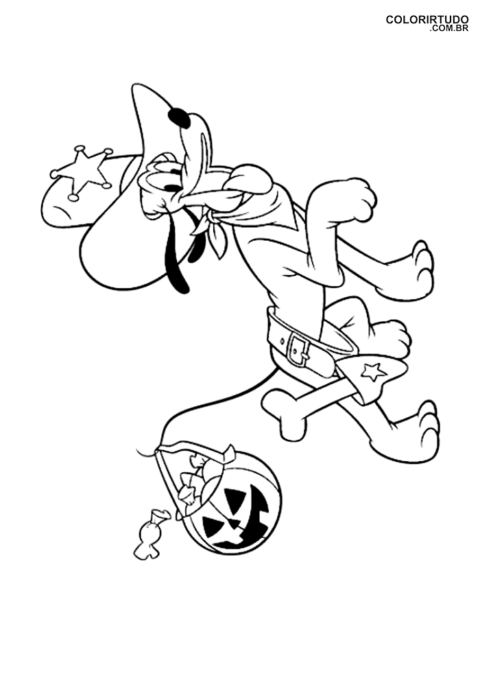 Desenhos De Halloween Disney Para Colorir Pluto Gostosuras Ou Travessuras Fantasiado De Xerife