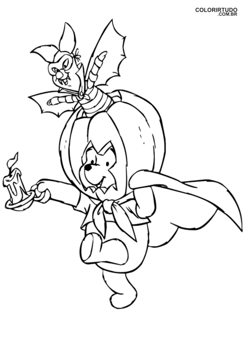 Desenhos De Halloween Disney Para Colorir Pooh E Leitao Fantasiados De Morcego