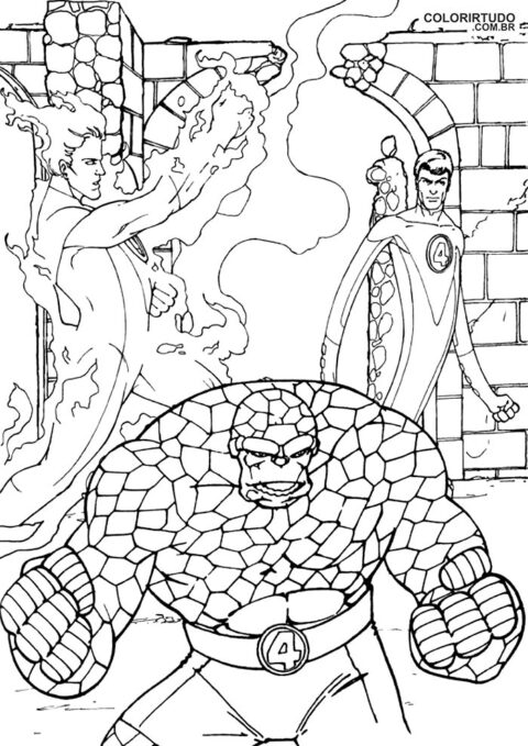 Fantásticos cuatro figuras para pintar e imprimir